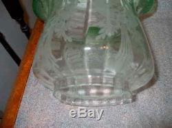GREEN ETCHED OIL LAMP SHADE 4 iinch FITTER VERY GOOD CONDITION