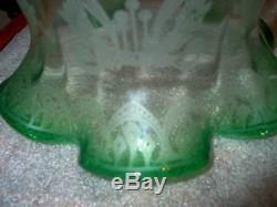 GREEN ETCHED OIL LAMP SHADE 4 iinch FITTER VERY GOOD CONDITION
