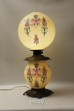 Gone With The Wind Converted Oil Lamp Hand Painted Signed Rewired Huge