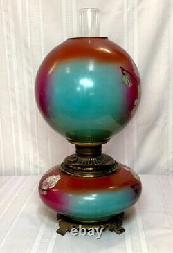 Gone With The Wind Oil Lamp, Floral Ball And Font, Very Early, Original, Nice