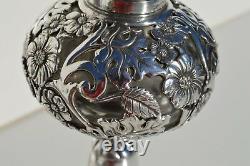 Gorgeous Antique Victorian Era Silver Plated Oil/ Kerosene Lamp Flowers