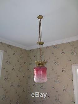 Grand Victorian Cranberry Glass Paraffin Hall Oil Lamp Hanging Light
