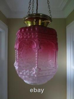 Grand Victorian Cranberry Glass Paraffin Hall Oil Lamp Hanging Light Shade