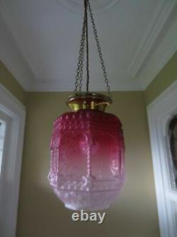 Grand Victorian Cranberry Glass Paraffin Hall Oil Lamp Hanging Light Shade