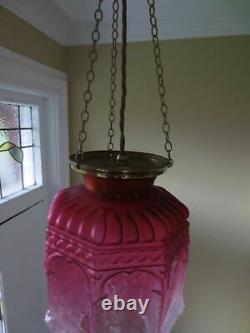 Grand Victorian Cranberry Glass Paraffin Hall Oil Lamp Hanging Light Shade