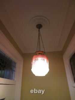 Grand Victorian Cranberry Glass Paraffin Hall Oil Lamp Hanging Light Shade