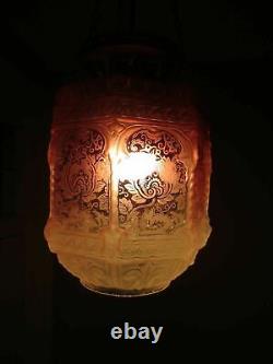 Grand Victorian Cranberry Glass Paraffin Hall Oil Lamp Hanging Light Shade