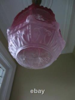 Grand Victorian Cranberry Glass Paraffin Hall Oil Lamp Hanging Light Shade