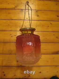 Grand Victorian Cranberry Glass Paraffin Hall Oil Lamp Hanging Light Shade