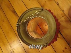 Grand Victorian Cranberry Glass Paraffin Hall Oil Lamp Hanging Light Shade