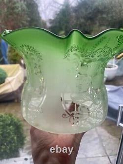 Green victorian acid etched tulip oil lamp shade (oak)