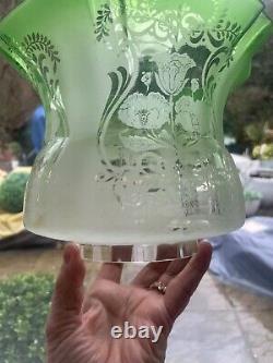 Green victorian acid etched tulip oil lamp shade (oak)
