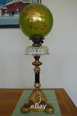 Gwtw Antique Gone With The Wind Oil Kerosene Banquet Piano Parlor Old Lion Lamp