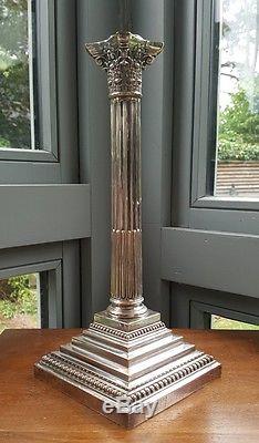 HEAVY Antique Victorian Corinthian column Oil Lamp Base silver plated brass 21mm