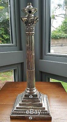 HEAVY Antique Victorian Corinthian column Oil Lamp Base silver plated brass 21mm