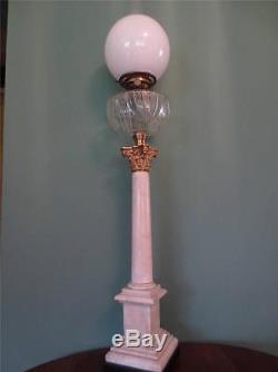 Huge Antique Victorian (c1880) Hinks Marble Column Oil Lamp- Opal Globe Shade