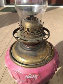 HUGE Antique Pittsburgh PL&B Success Kerosene Oil GWTW Banquet Parlor Lamp pink