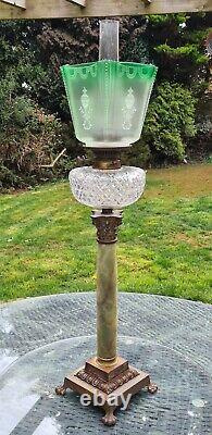 HUGE Original Victorian French Cut glass oil lamp Paw Feet Base Onyx Green A1