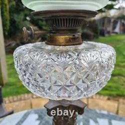 HUGE Original Victorian French Cut glass oil lamp Paw Feet Base Onyx Green A1