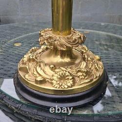 HUGE Original Victorian Solid Brass Oil Lamp Base 20mm Fitter Cast Floral Detail