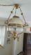 Hand Painted 1800s Victorian Oil Lamp Style Brass Chandelier Poppy Theme