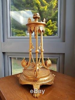 Heavy Original Victorian Cast metal gilded ornate 3 armcolumn oil lamp base 23mm