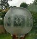 Heavy Victorian Deep Star Cut Glass Relief Etched Floral Oil Lamp Shade Duplex