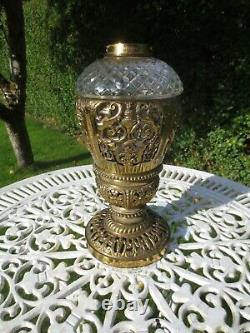Hinks Cast Brass Oil Lamp With Cut Glass Drop In Fount