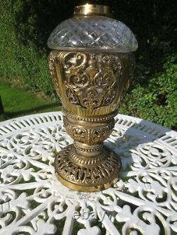 Hinks Cast Brass Oil Lamp With Cut Glass Drop In Fount