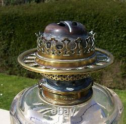 Hinks Ceramic & Brass Base, Faceted Font and Duplex Burner Oil Lamp WH Honey