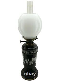 Hinks Duplex Oil Lamp Magnificently Hand Painted Black Ceramic Base