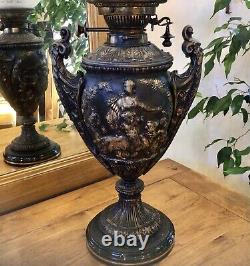 Hinks No. 2 Duplex Oil Lamp Neoclassical Spelter Urn Font Baccarat Shade