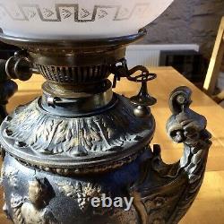 Hinks No. 2 Duplex Oil Lamp Neoclassical Spelter Urn Font Baccarat Shade