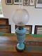 Hinks Victorian Blue Glass & Enamel Decor Oil Lamp