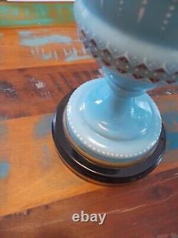 Hinks Victorian Blue Glass & Enamel Decor Oil Lamp