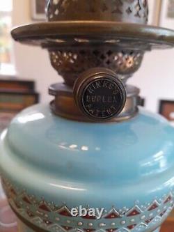 Hinks Victorian Blue Glass & Enamel Decor Oil Lamp