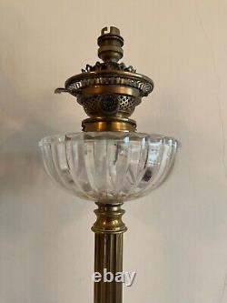 Hinks Victorian Oil Lamp Brass & Facet Cut Glass Duplex Patent Superb Quality
