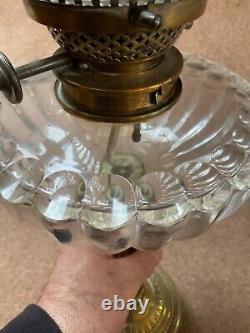 Hinks Victorian Oil Lamp Brass & Facet Cut Glass Duplex Patent Superb Quality