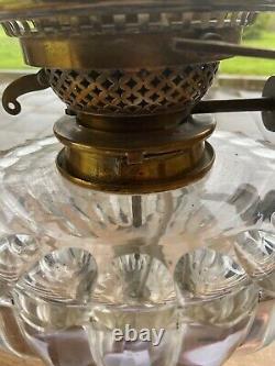 Hinks Victorian Oil Lamp Brass & Facet Cut Glass Duplex Patent Superb Quality