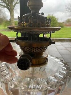 Hinks Victorian Oil Lamp Brass & Facet Cut Glass Duplex Patent Superb Quality