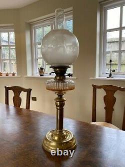 Hinks and Sons Patent Victorian oil lamp with cut glass oil reservoir. 71 cm