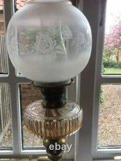 Hinks and Sons Patent Victorian oil lamp with cut glass oil reservoir. 71 cm