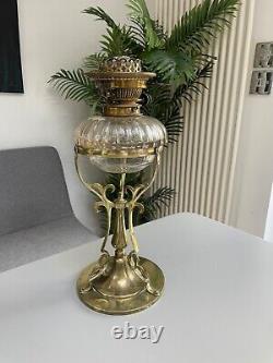 Hinks arts craft brass oil lamp drop in baccarat style cut glass font burner