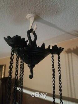 Hubbard & Bradley Hanging Kerosene Oil Lamp Holder Cast Iron Victorian Antique