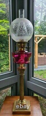 Huge Original victorian cranberry ruby glass duplex oil lamp paraffin kerosene
