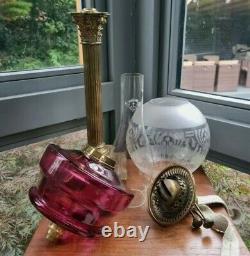 Huge Original victorian cranberry ruby glass duplex oil lamp paraffin kerosene