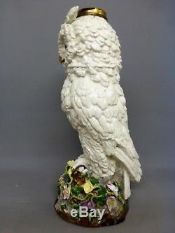 Huge Sitzendorf Snowy Owl Oil Lamp 1871 Rare Spring Flower Model