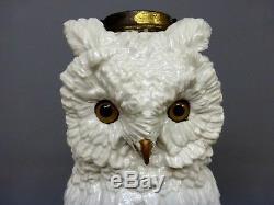 Huge Sitzendorf Snowy Owl Oil Lamp 1871 Rare Spring Flower Model