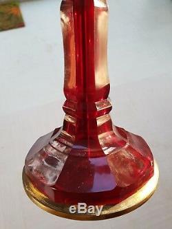 Huge VICTORIAN facet cut glass cranberry oil lamp base 20mm fitter 19inches tall