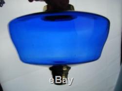 Huge Victorian Bristol Blue Glass Oil Lamp Font Brass Duplex Screw Fit Collar